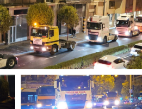 TRADISNA lidera la protesta del transporte navarro: Pamplona vibra con la camionada por una fiscalidad justa y respeto al sector